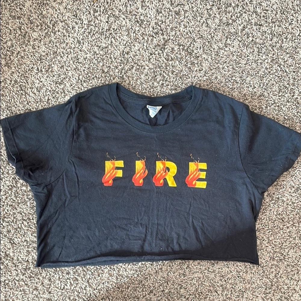Port & Company Black Crop Top with Fire Graphic